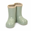 Large sage green ceramic Wellington boot vase by Satchville, studio view