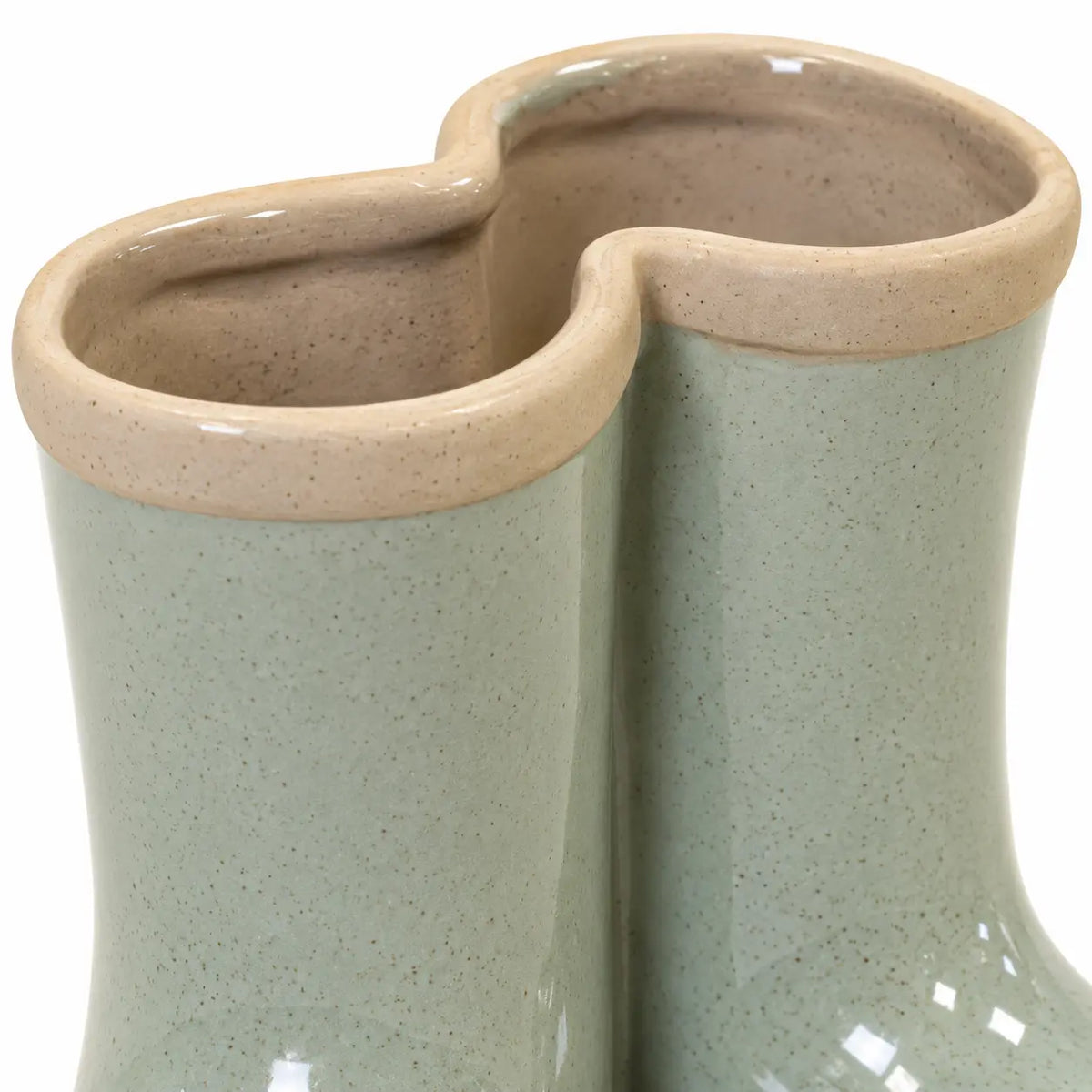 Satchville small sage green ceramic Wellington boot vase with glossy glaze detail