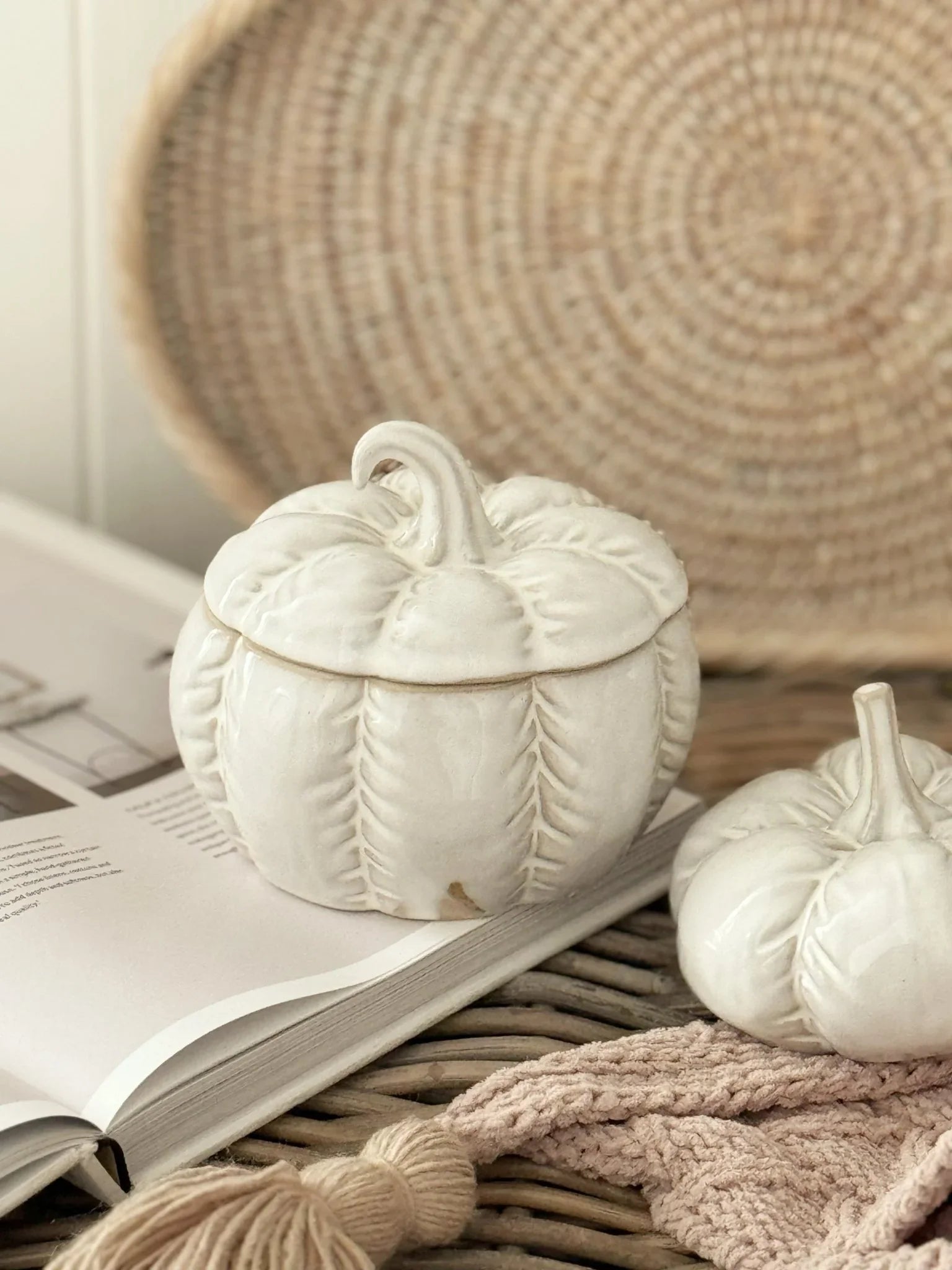 White Glazed Ceramic Pumpkin Jar - Seasonal Decor - AutumnSeasonal Decor - Autumn - Lulu Loves Home