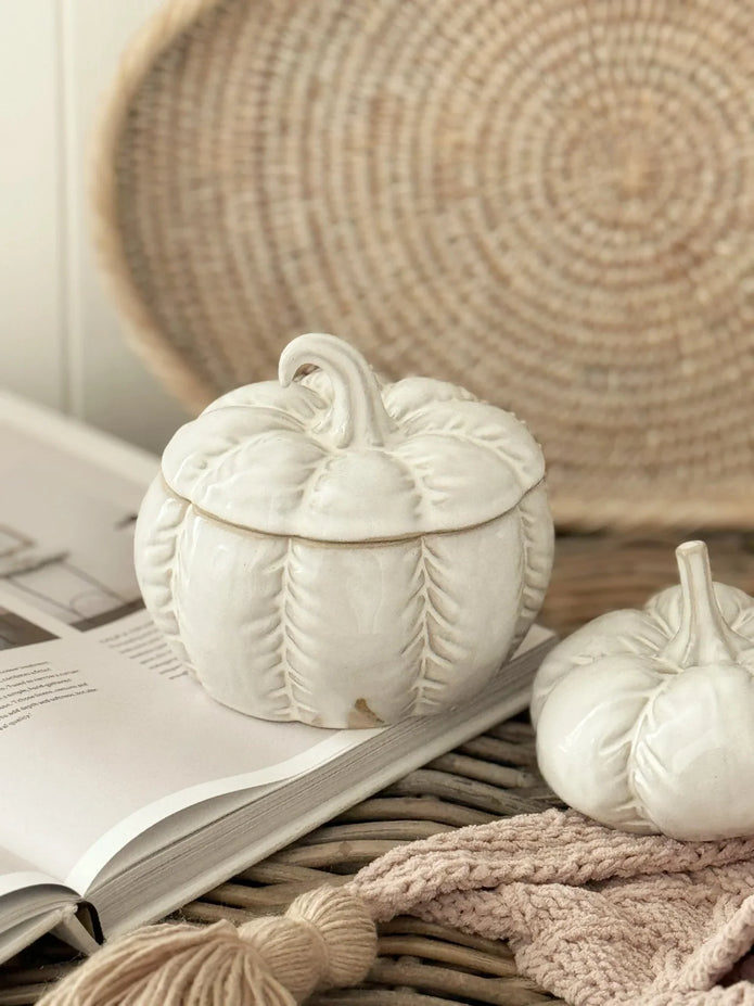 White Glazed Ceramic Pumpkin Jar - Seasonal Decor - AutumnSeasonal Decor - Autumn - Lulu Loves Home