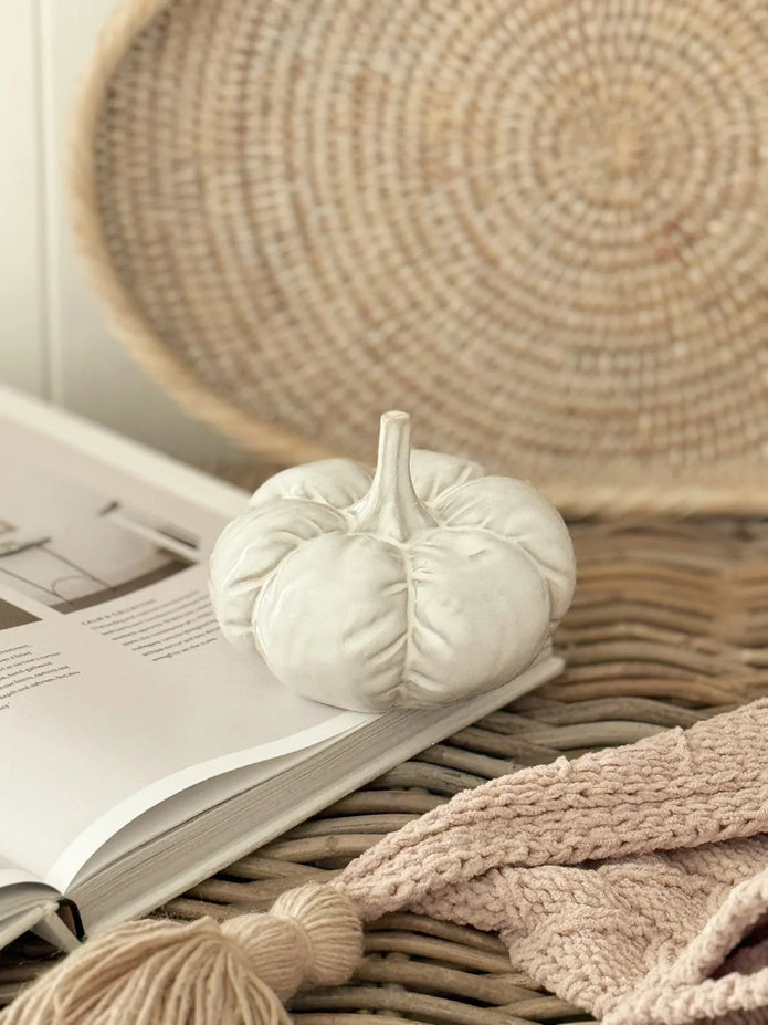 White Glazed Flat Ceramic Pumpkin - Seasonal Decor - AutumnSeasonal Decor - Autumn - Lulu Loves Home