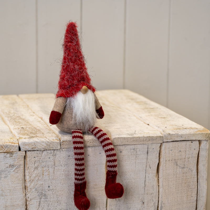Sitting Red Woolly Christmas Gonk, W 6 x D 6 x H 24 cm