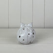 Glazed Ceramic Bauble With Bow Ornament – Glazed Ceramic Bauble With Bow Ornament With Textured Detail And LED, W 10 x D 10 x H 11 cm