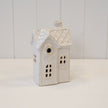White Ceramic Light Up LED Christmas Townhouse – Large LED Christmas Decorated Townhouse, W 11 x D 8 x H 17 cm, porcelain