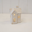 White Ceramic Light Up LED Christmas Townhouse – Medium LED Christmas Decorated Townhouse, W 9 x D 7 x H 13 cm, porcelain