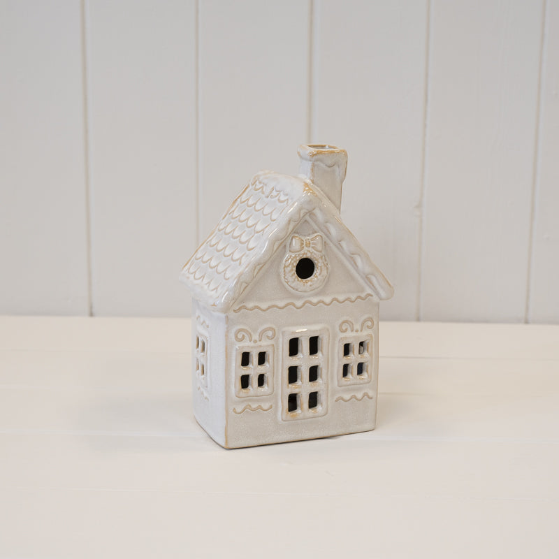 Large White LED Christmas Decorated House, W 12 x D 8 x H 17 cm, porcelain
