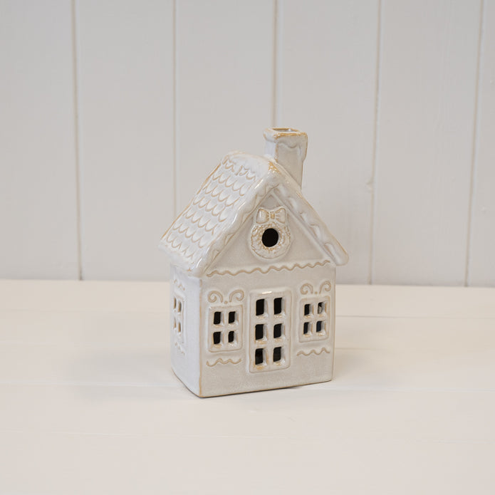 Large White LED Christmas Decorated House, W 12 x D 8 x H 17 cm, porcelain
