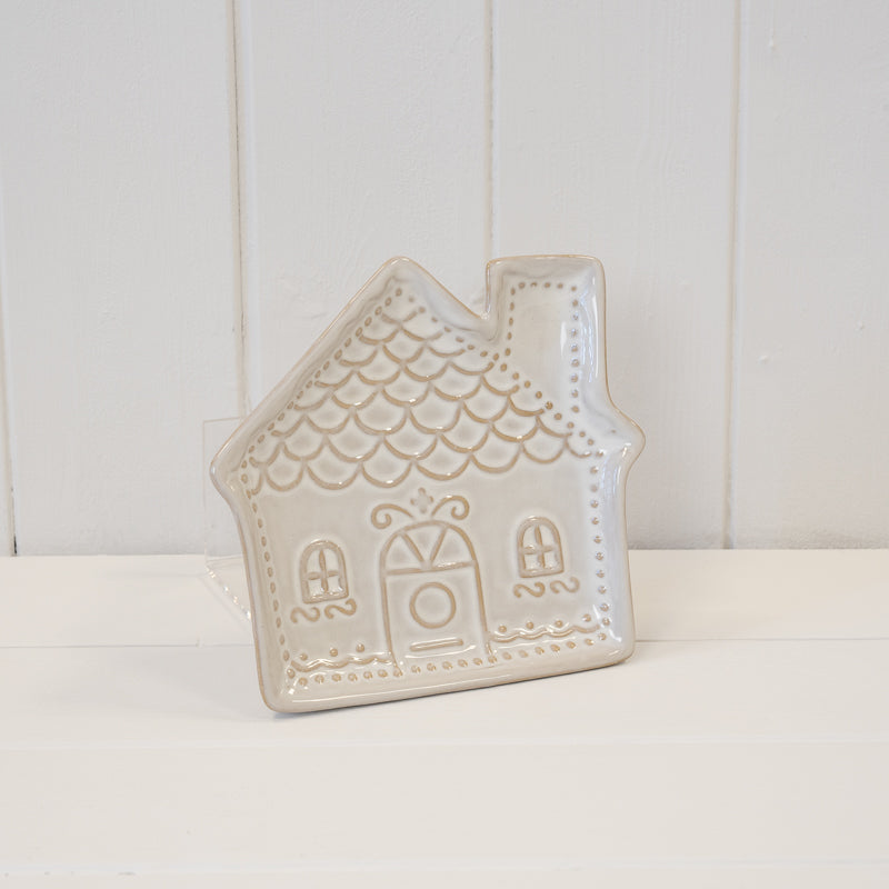 Ceramic Natural Gingerbread House Plate – Ceramic Natural Gingerbread House Plate, W 15 x D 14 x H 2 cm, porcelain