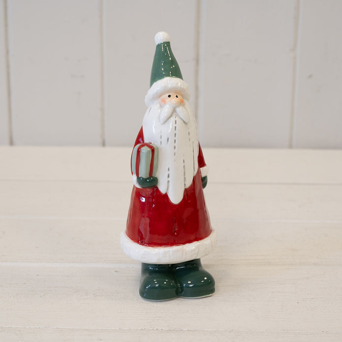Large Red Ceramic Santa Holding a Present, W 6 x D 6 x H 16 cm, ceramic