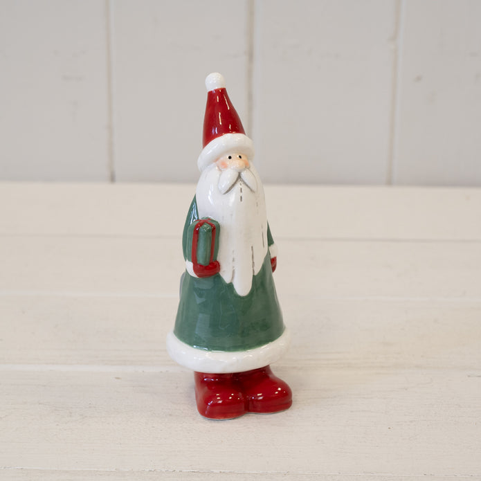 Large Green Ceramic Santa Holding a Present, W 5 x D 5 x H 14 cm, ceramic