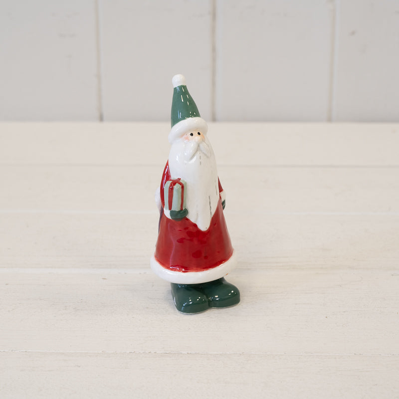 Small Red Ceramic Santa Holding a Present, W 4 x D 4 x H 12 cm, ceramic
