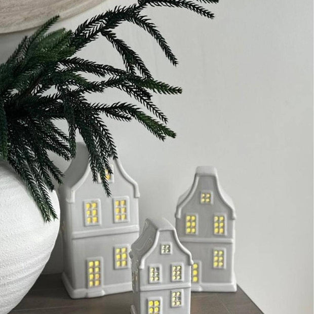 White Ceramic LED Light Up Ceramic Dutch House Ornament