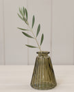 Olive green glass ribbed triangle bottle bud vase, a stylish home decor piece by Satchville with textured surface.