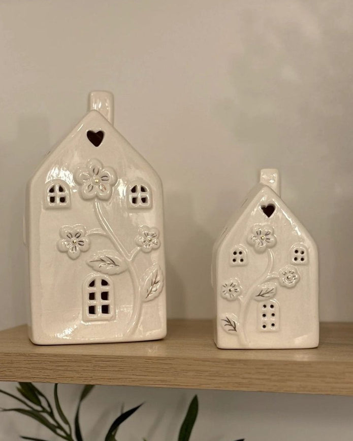 Glazed Ceramic Light Up LED Pretty Floral House - Home DecorHome Decor - Lulu Loves Home