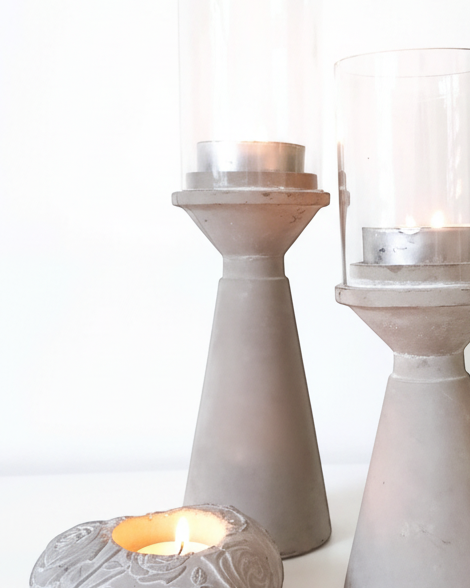 Small stone hurricane tealight candle holder by Satchville, designed for home decor with a rustic stone finish.