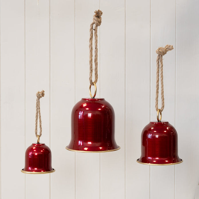 Glossy Red Bells With Hanger - Set Of 3 – Set Of 3 Glossy Red Bells With Hanger, W 16 x D 16 x H 39 cm, metal