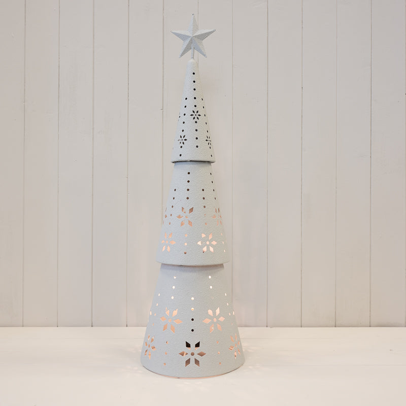 White Metal Light Up LED Cutout Christmas Tree – Off White Metal Cutout Detailed LED Christmas Tree, W 21 x D 21 x H 70 cm, metal