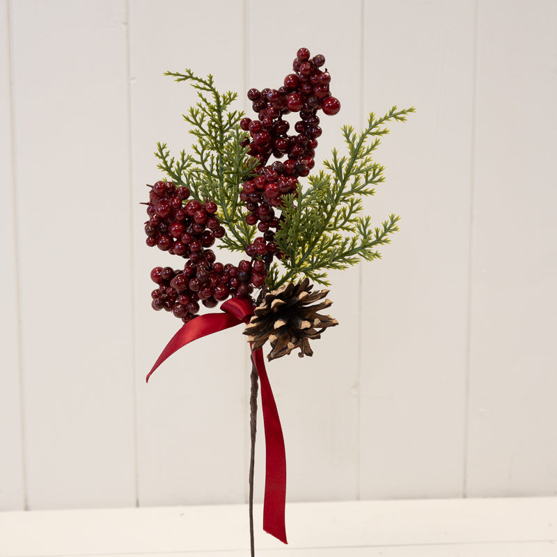 Red Berry Pick With Red Ribbon – Red Berry Pick With Red Ribbon, W 10 x D 4 x H 30 cm