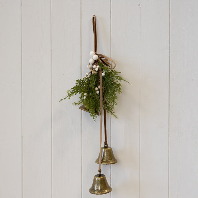 Hanging Bells With Greenery And White Berries – Hanging Bells With Greenery And White Berries, W 10 x D 7 x H 50 cm