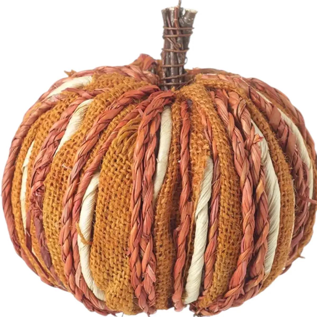 Orange plaited and dried grass pumpkin for autumn decor, crafted by Heaven Sends, with textured plaited grass and natural dried finish.
