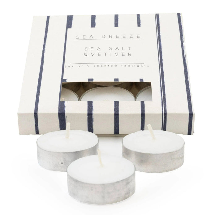 Sea Breeze Set Of 9 Scented Tea Light Candles - Seasalt and Vetiver - Lulu Loves Home