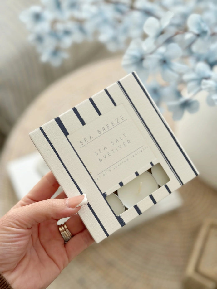 Sea Breeze Set Of 9 Scented Tea Light Candles - Seasalt and Vetiver - Lulu Loves Home