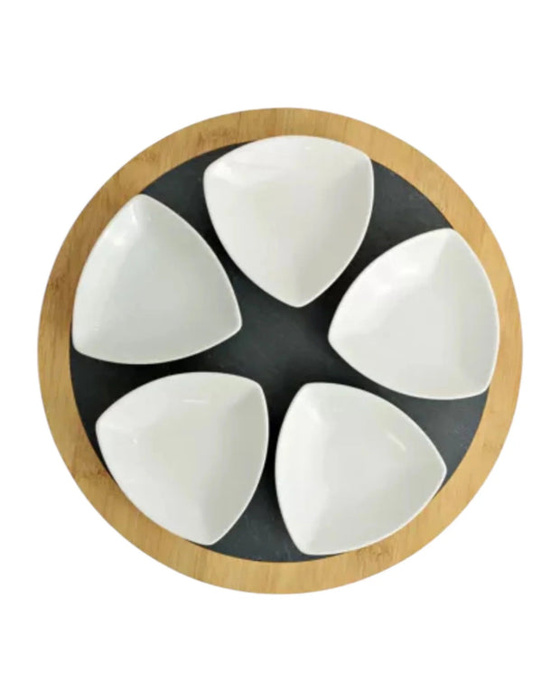 Set of 5 Ceramic Dishes with Round Slate Tray - Lulu Loves Home