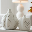 White Ceramic Light Up LED Pumpkins – Elegant Illuminated Autumn Decoration - Set of Two, close-up product detail