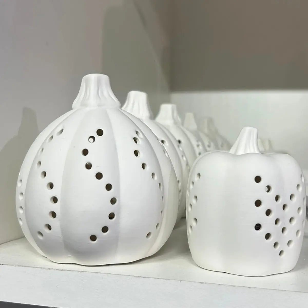 White Ceramic Light Up LED Pumpkins – Elegant Illuminated Autumn Decoration - Set of Two, alternate product detail