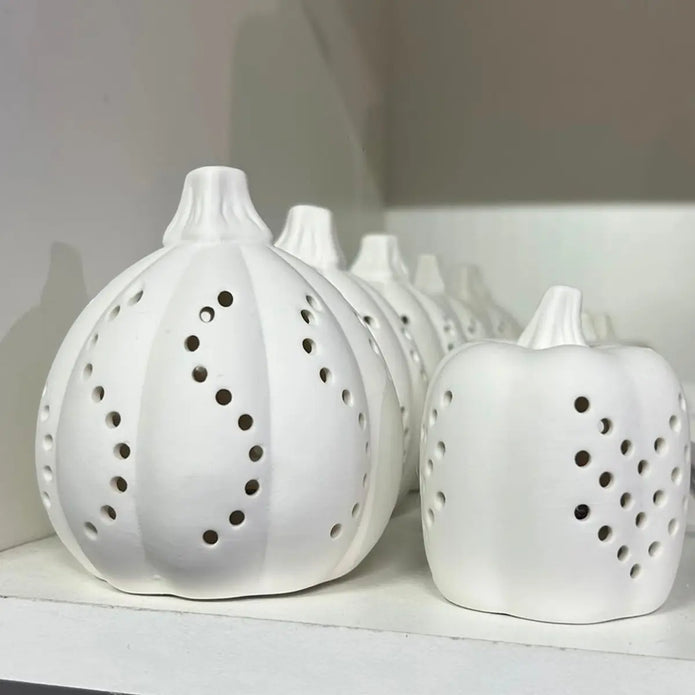 White Ceramic Light Up LED Pumpkins – Elegant Illuminated Autumn Decoration - Set of Two, alternate product detail