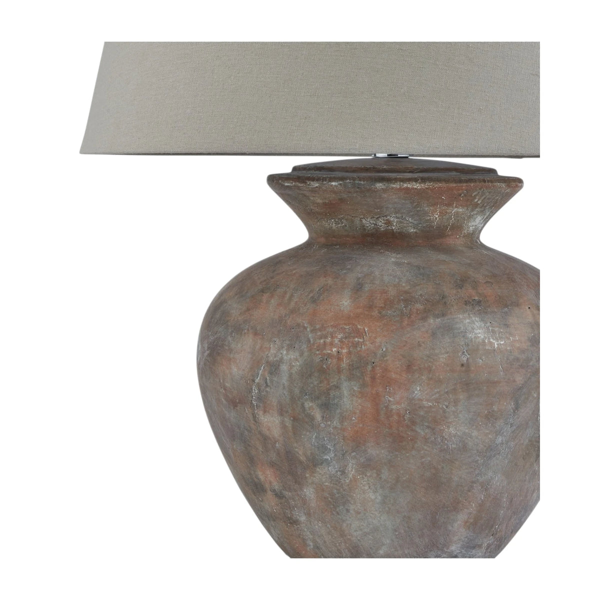 Large brown round table lamp with linen shade from Hill Interiors, perfect for home decor accents.