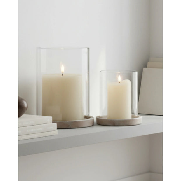 Siena Matt Brown Stone Hurricane Candle Lantern by Hill Interiors, home decor with a classic design and glass enclosure for candles.