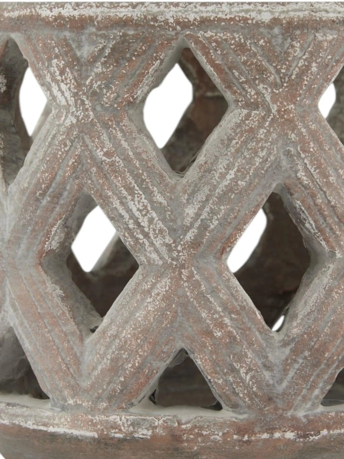 Siena Matt Brown Stone Lattice Hurricane Lantern - Home DecorHome Decor - Lulu Loves Home