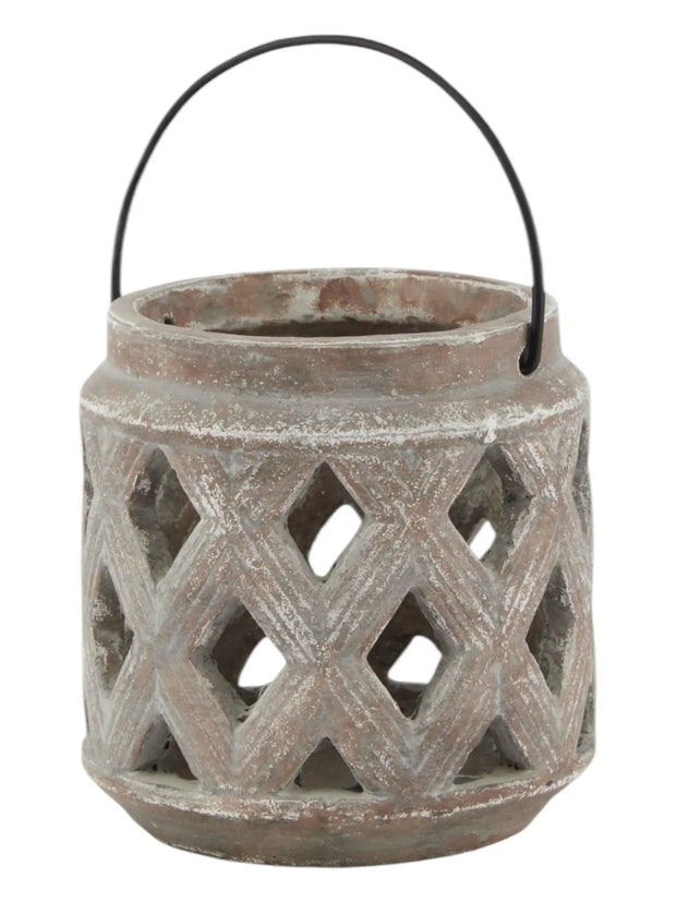 Siena Matt Brown Stone Lattice Hurricane Lantern - Home DecorHome Decor - Lulu Loves Home