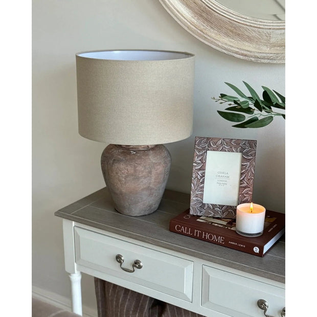 Medium Matt Brown Siena Ribbed Stone Lamp by Hill Interiors, 44cm tall, modern lighting with textured ribbed design.