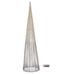 Tall silver TreeBelisk cone with its battery box against white.