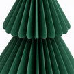 Close detail of green paper folds and scalloped tier edges.