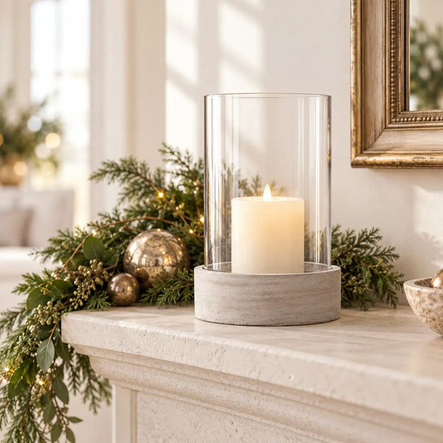 Wikholmform Siri Stone Storm Hurricane Candle Lantern in a medium size, perfect for home decor and festive mantel displays.