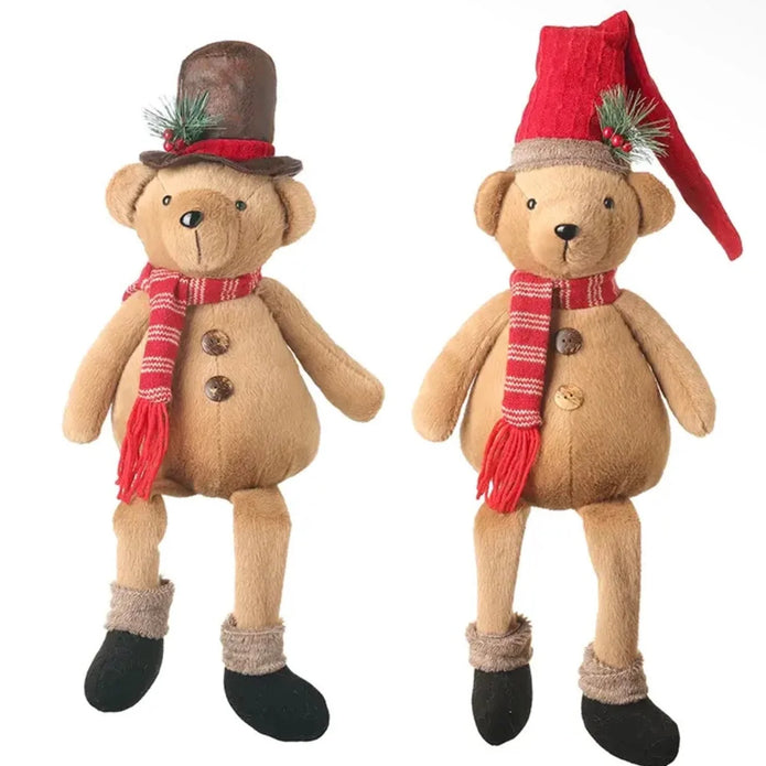 Supplier studio photograph showing both Christmas teddy bear scarf and hat designs