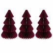 Full set of three identical burgundy paper Christmas trees on a white background.
