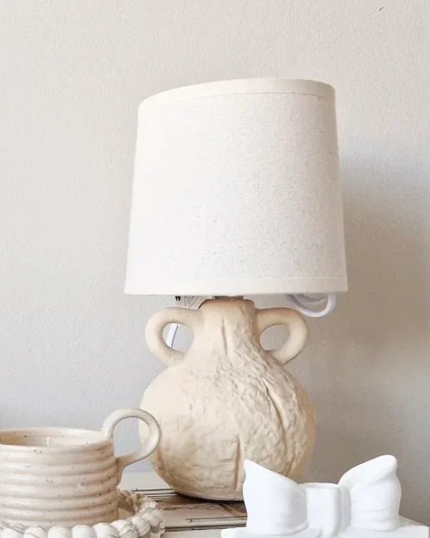 Small Cream Ceramic Handled Table Lamp With Linen Shade - LightingLighting - Lulu Loves Home