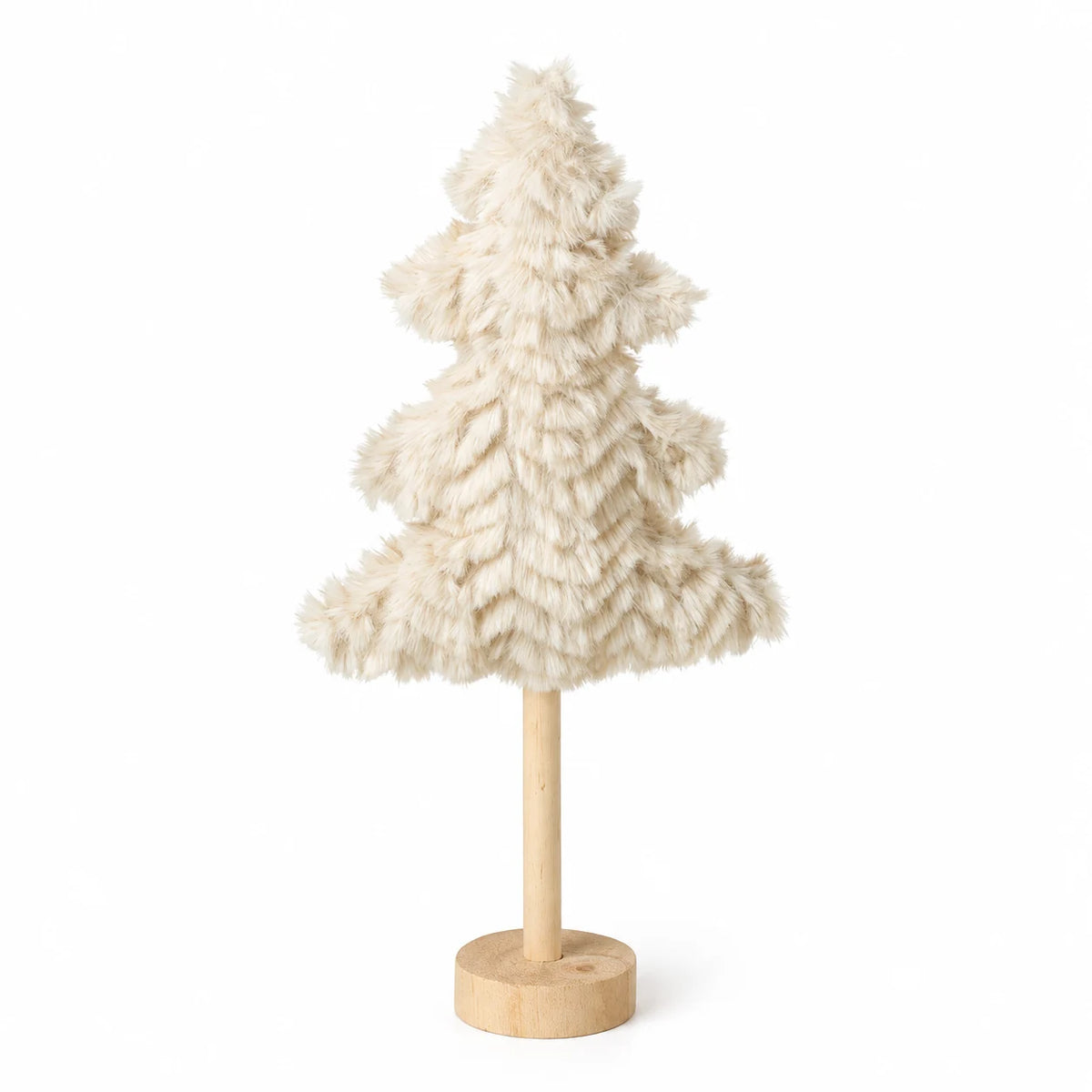 Fluffy Tree On Wooden Stand Small on a white studio background.