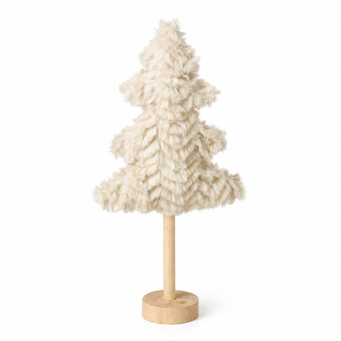 Fluffy Tree On Wooden Stand Small on a white studio background.