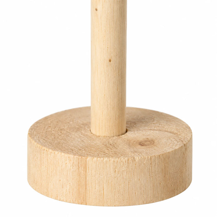 Close-up of natural wooden dowel and round base on Fluffy Tree On Wooden Stand Small.