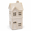 Small ivory glazed ceramic LED house unlit on a white background