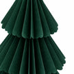 Close-up of dark green paper folds and scalloped tier edges.