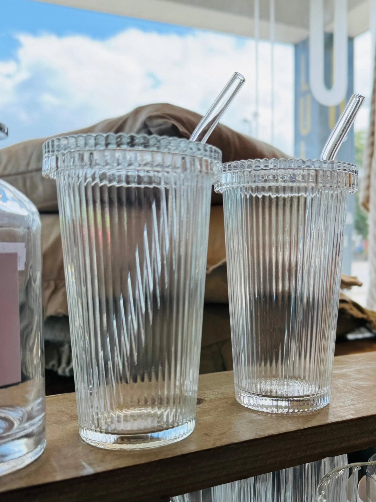 Small Ribbed Lidded Glass Ice Coffee Tumbler Glass - Kitchen & DiningKitchen & Dining - Lulu Loves Home