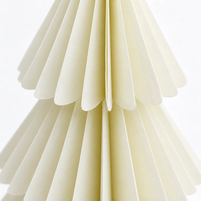 Close-up of winter white paper folds and scalloped tier edges.