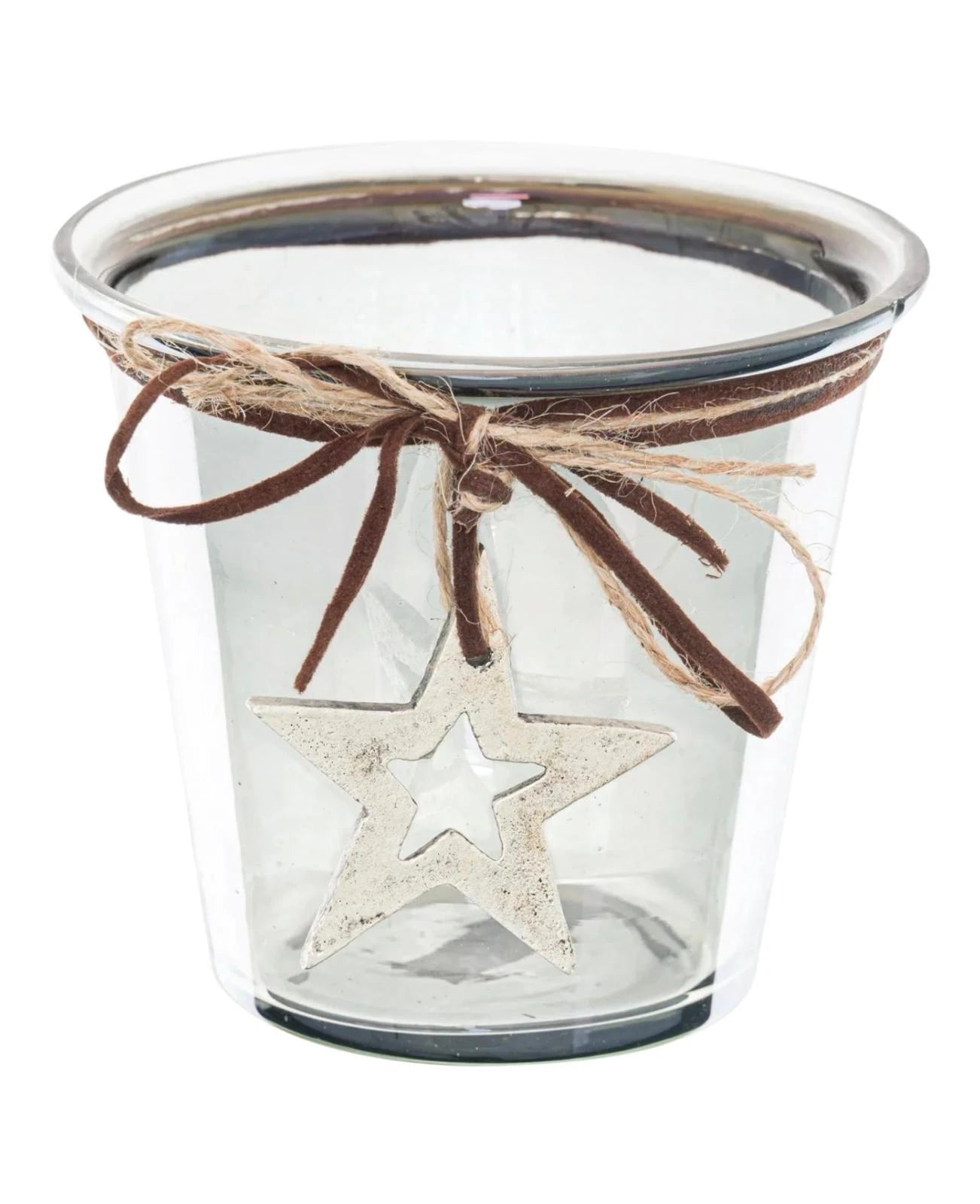 Smoked Midnight Hammered Star Small Candle Holder