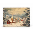 Full landscape Snowy Village canvas board on white, showing the church, cottages and snowy road.